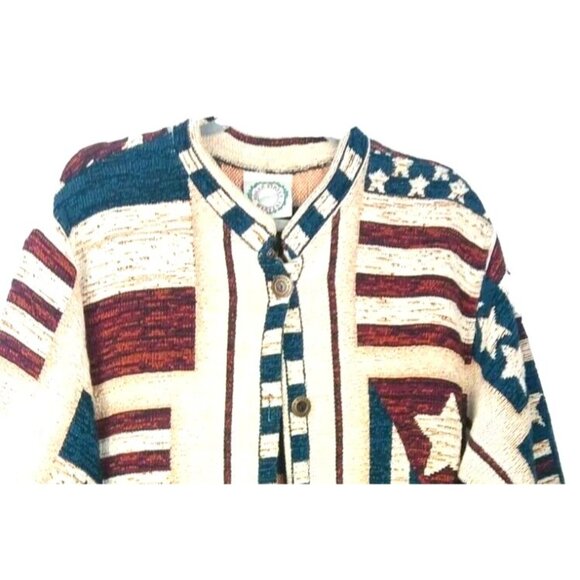 Vintage American Flag Cardigan Sweater One Sizes Semiquincentennial US Birthday - Picture 3 of 11